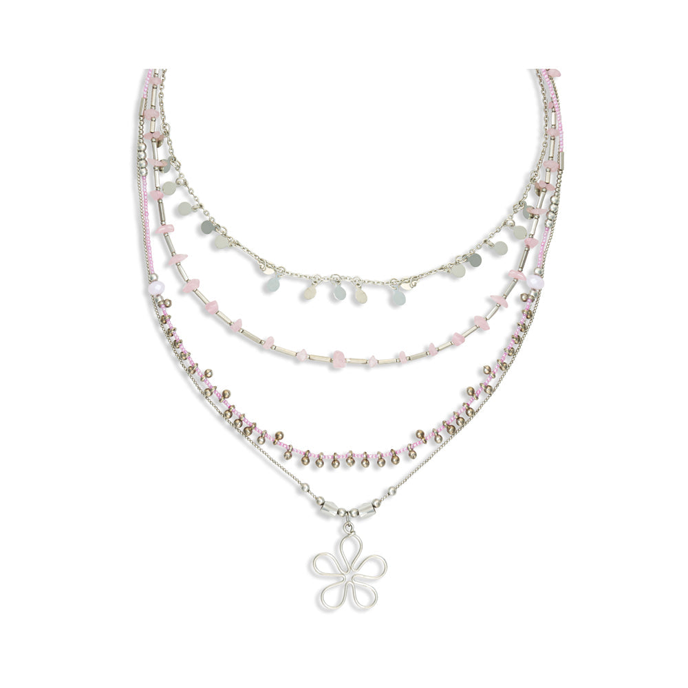 Rose Quartz Multistrand Blossom  Pendant Necklace