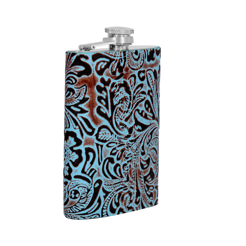 Mountain Trail Flask in Hand-tooled Leather