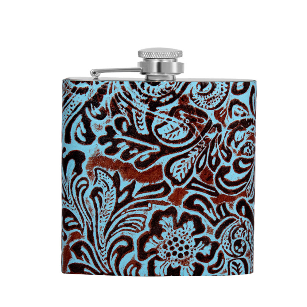 Mountain Trail Flask in Hand-tooled Leather