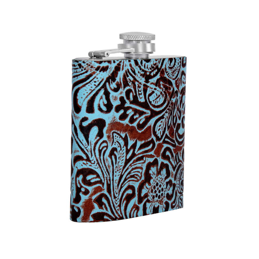 Mountain Trail Flask in Hand-tooled Leather