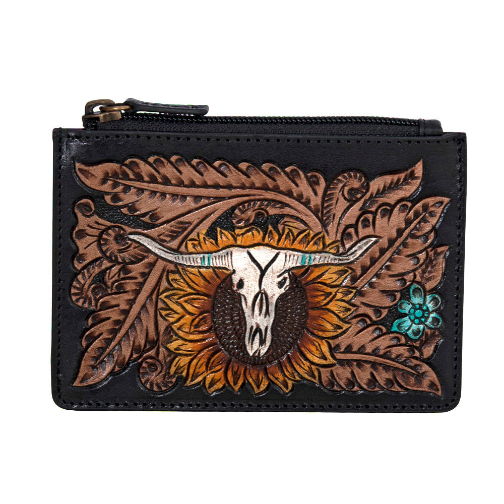 Longhorn Flower Mini Hand-tooled Card Holder