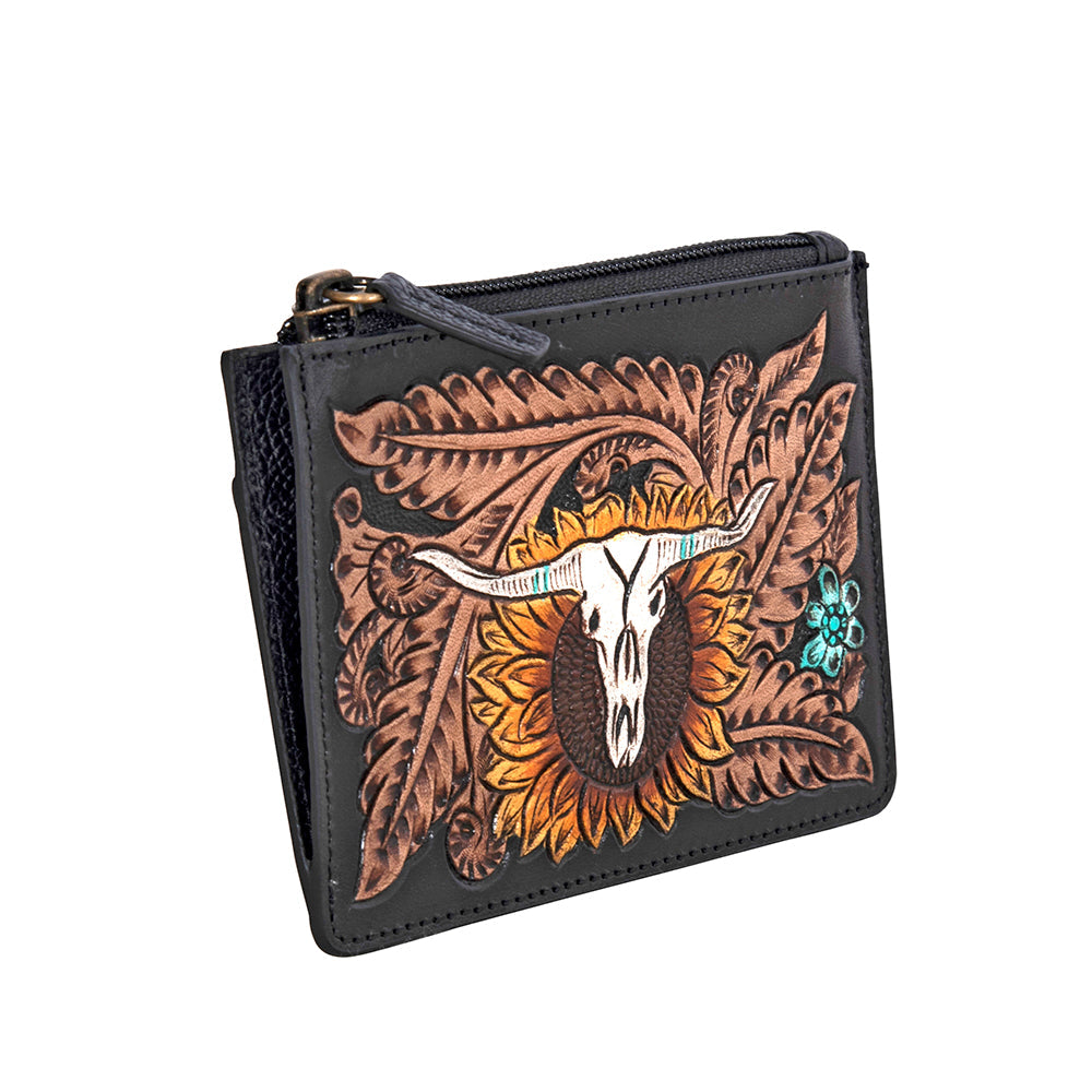 Longhorn Flower Mini Hand-tooled Card Holder