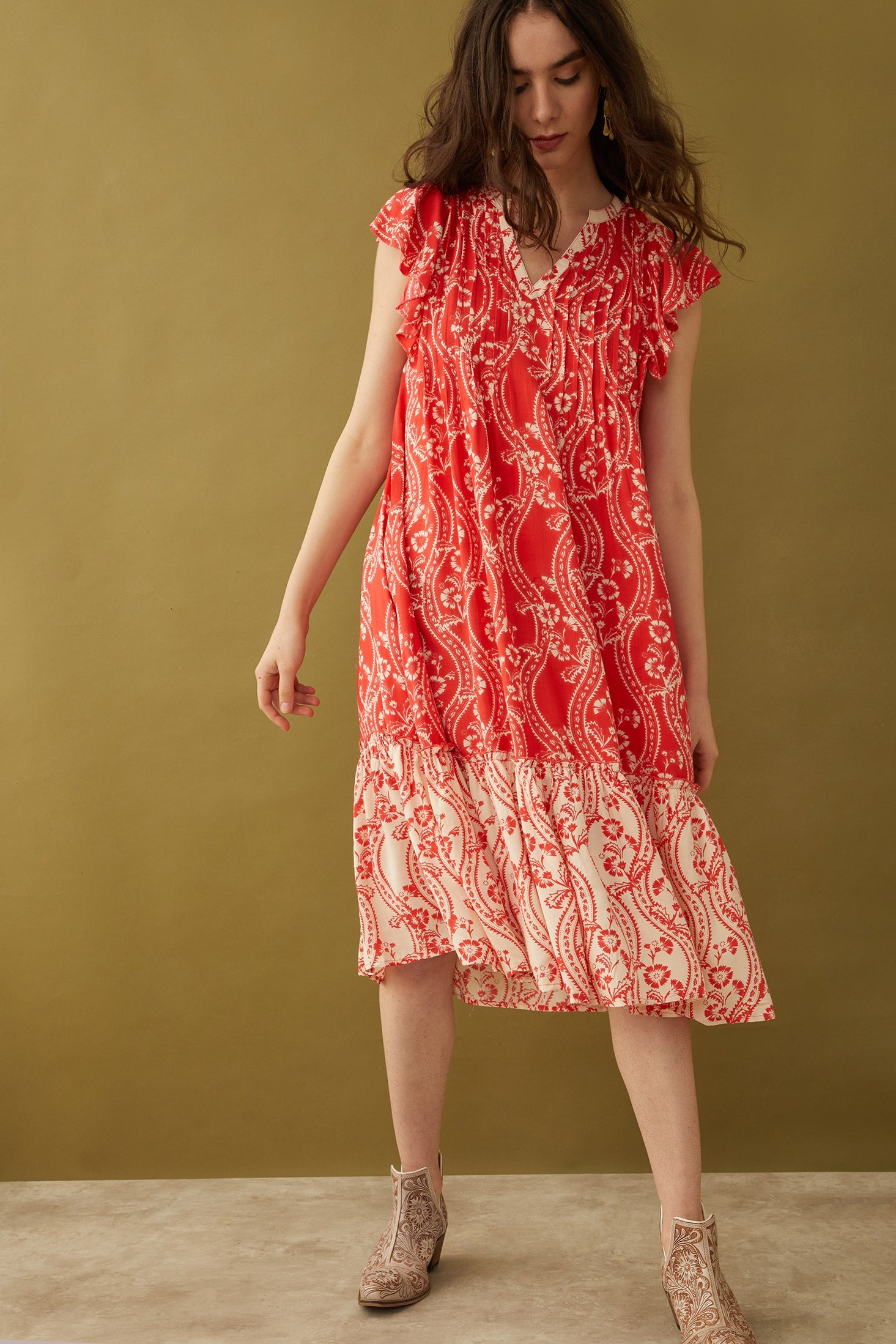 Tangerine Floral Splendor Dress