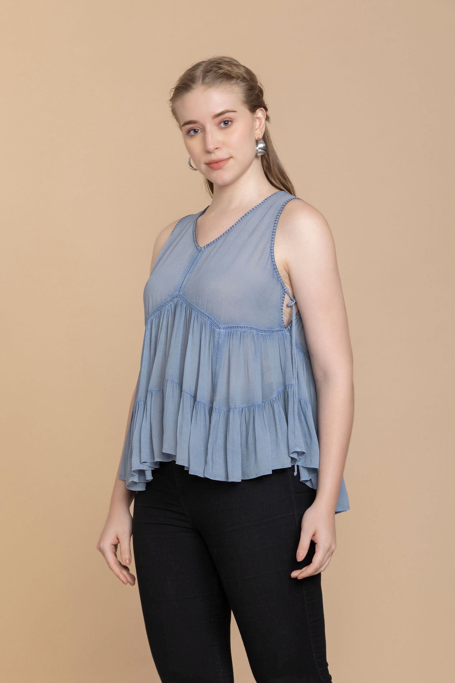 Bohera Faustina Washed Top in Blue