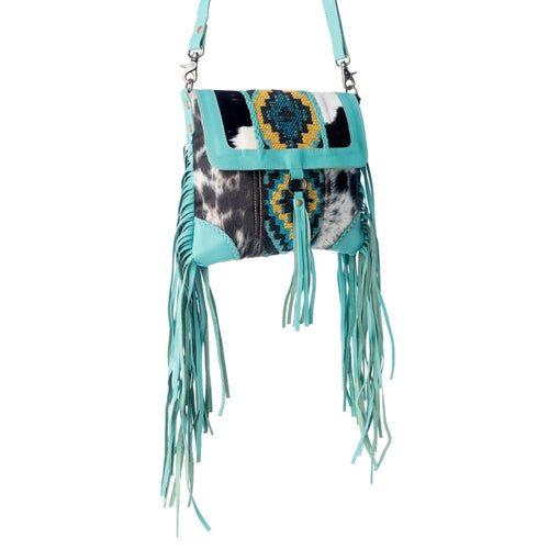 Tonga Ridge Canvas & Hairon Bag In Turquoise