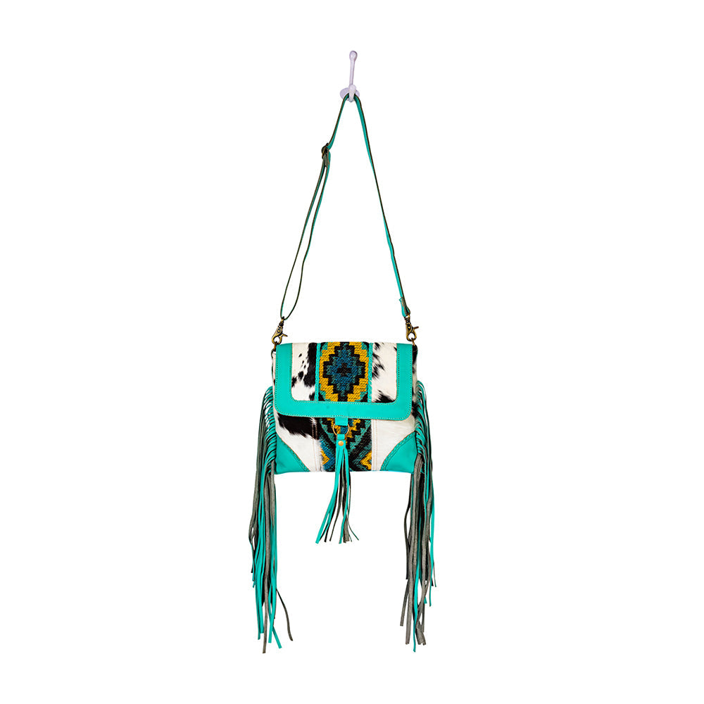 Tonga Ridge Canvas & Hairon Bag In Turquoise