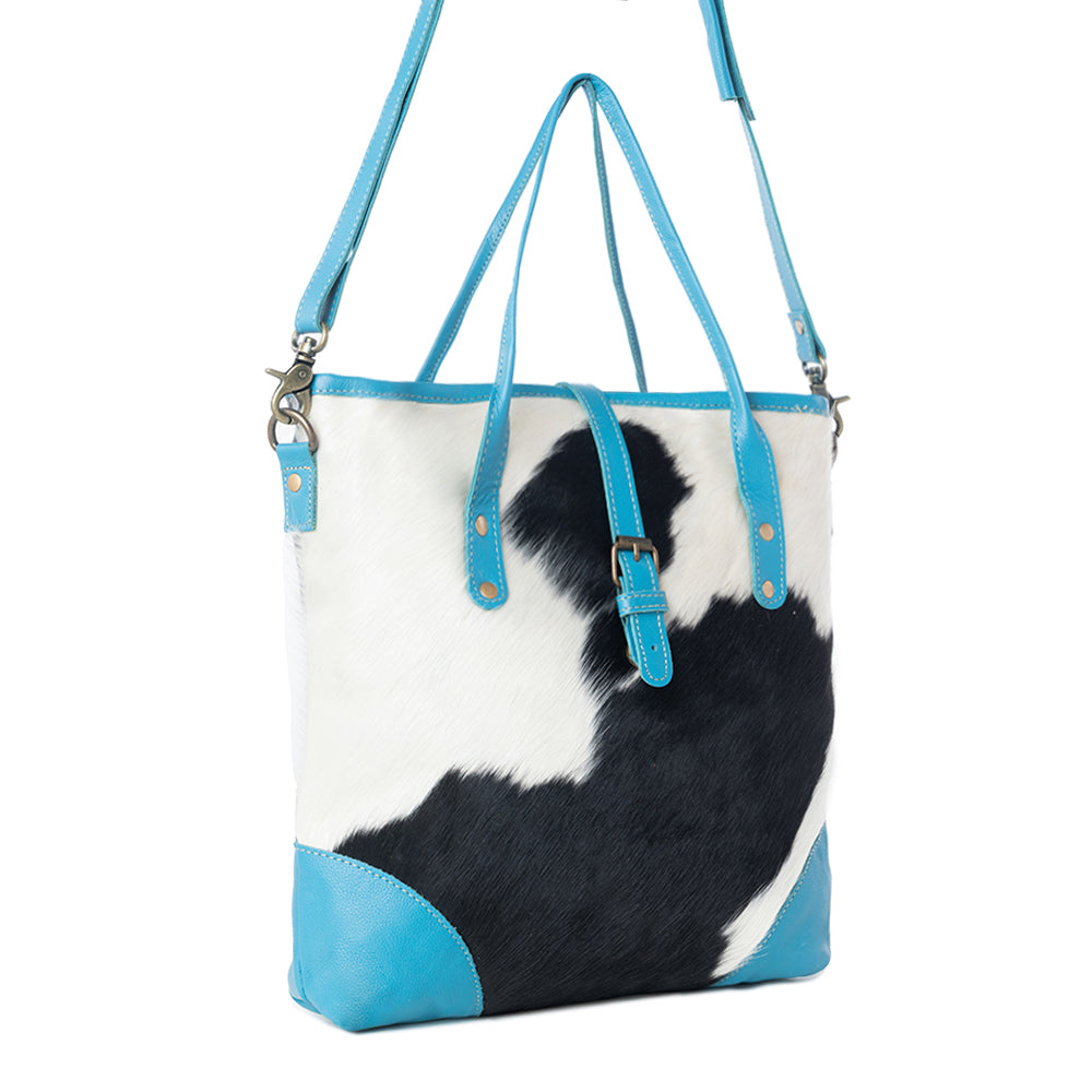Pecos Pointe Canvas & Hairon Bag In Blue