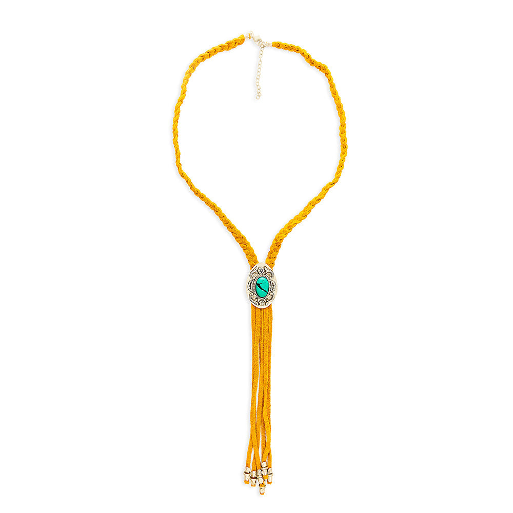 Prairie Concho Suede Leather Drop Necklace