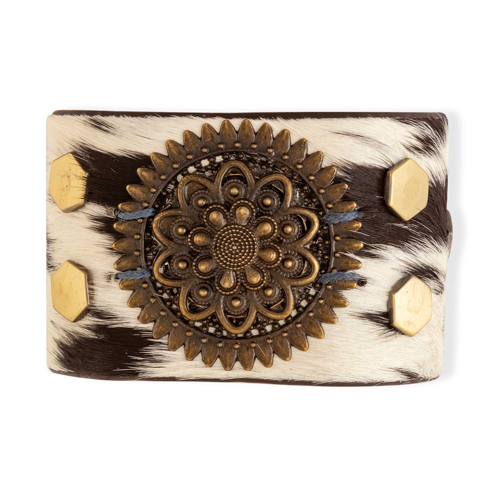 Brandianna Hair-On Hide Cuff Bracelet In Dark