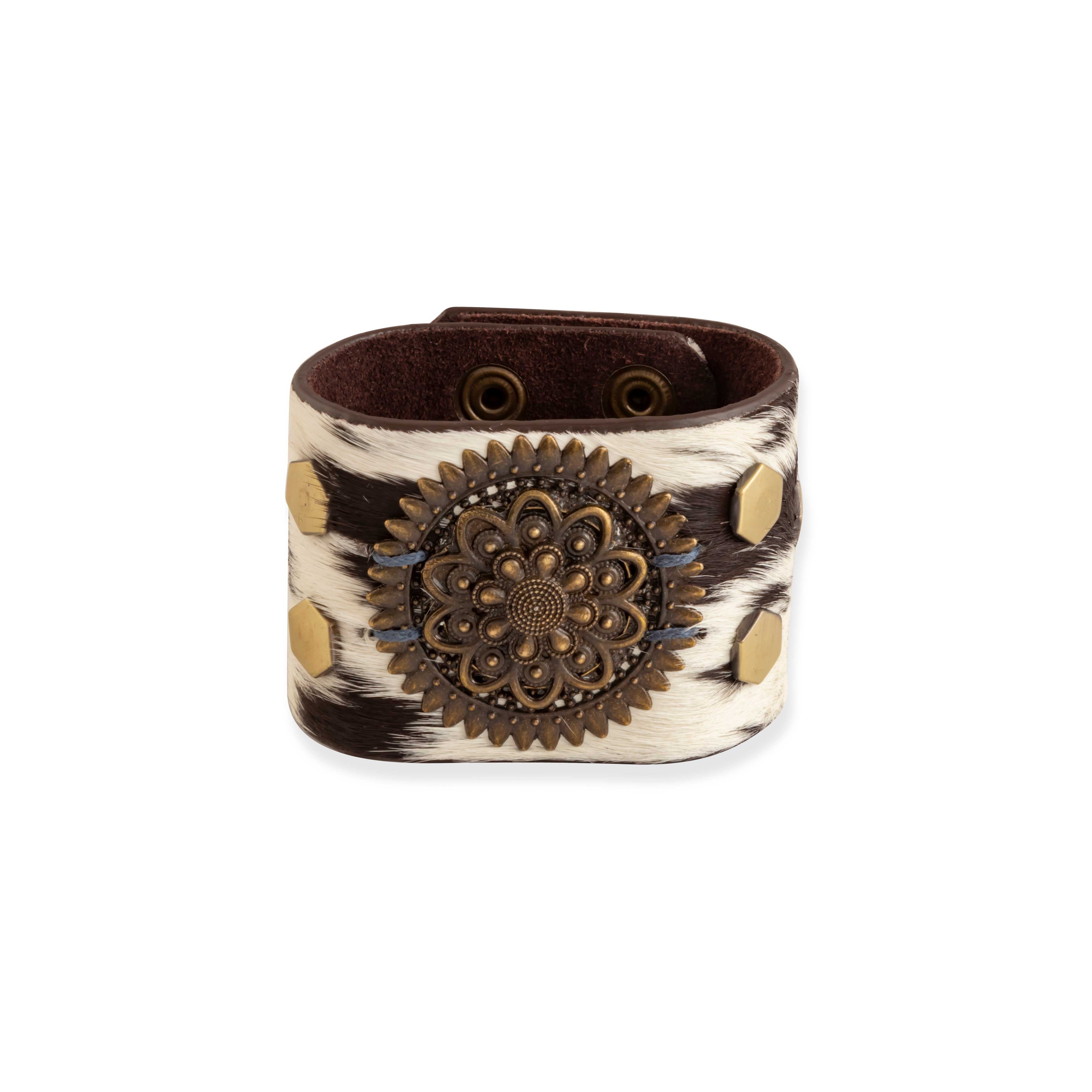 Brandianna Hair-On Hide Cuff Bracelet In Dark