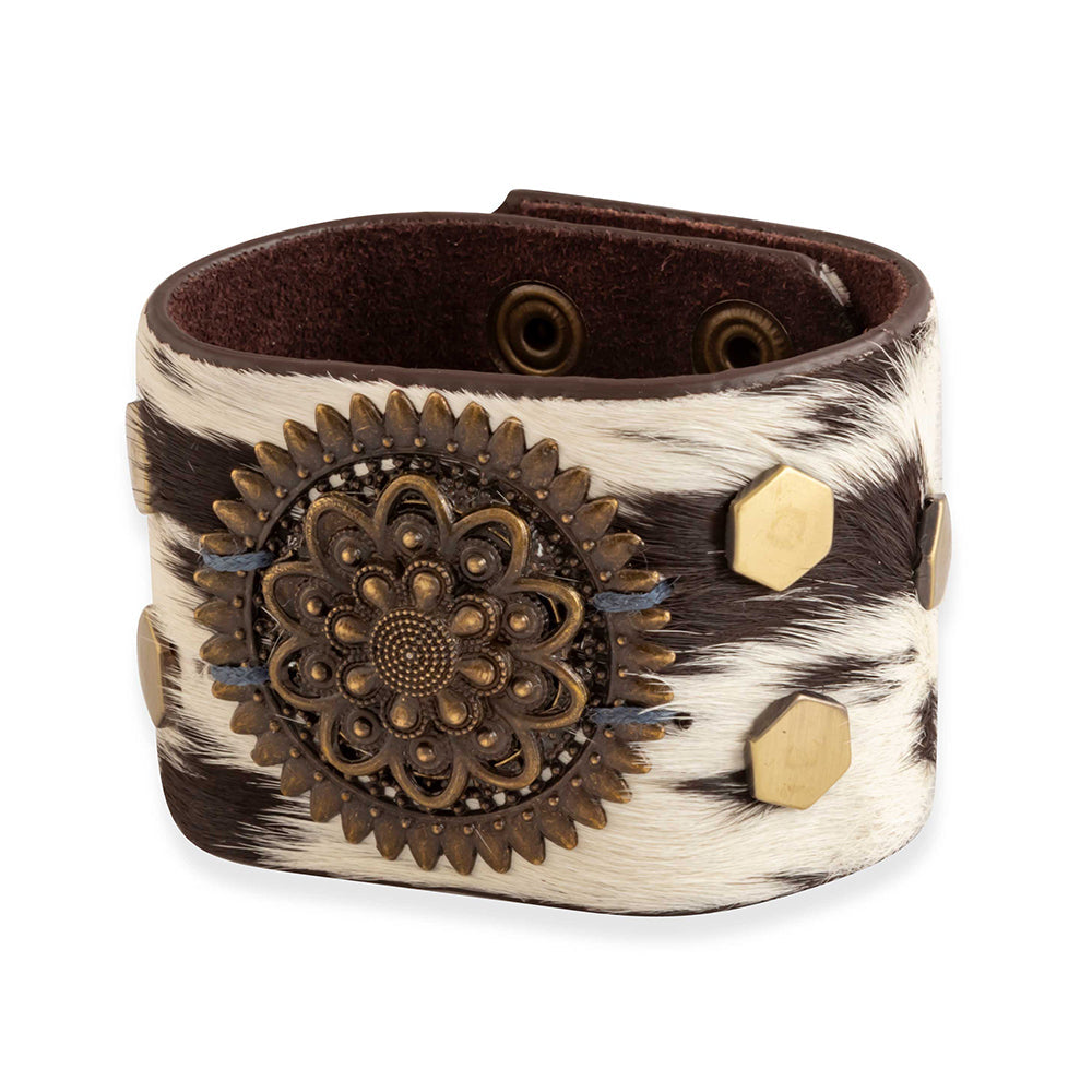 Brandianna Hair-On Hide Cuff Bracelet In Dark