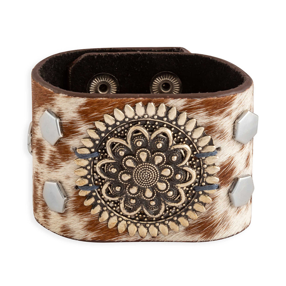 Brandianna Hair-On Hide Cuff Bracelet In Brown