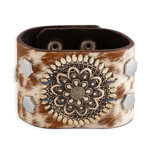 Brandianna Hair-On Hide Cuff Bracelet In Brown