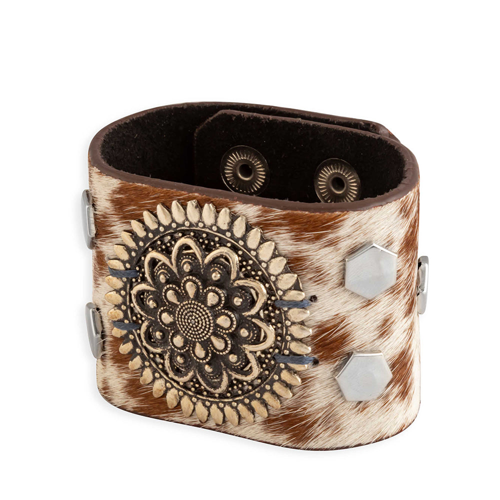 Brandianna Hair-On Hide Cuff Bracelet In Brown