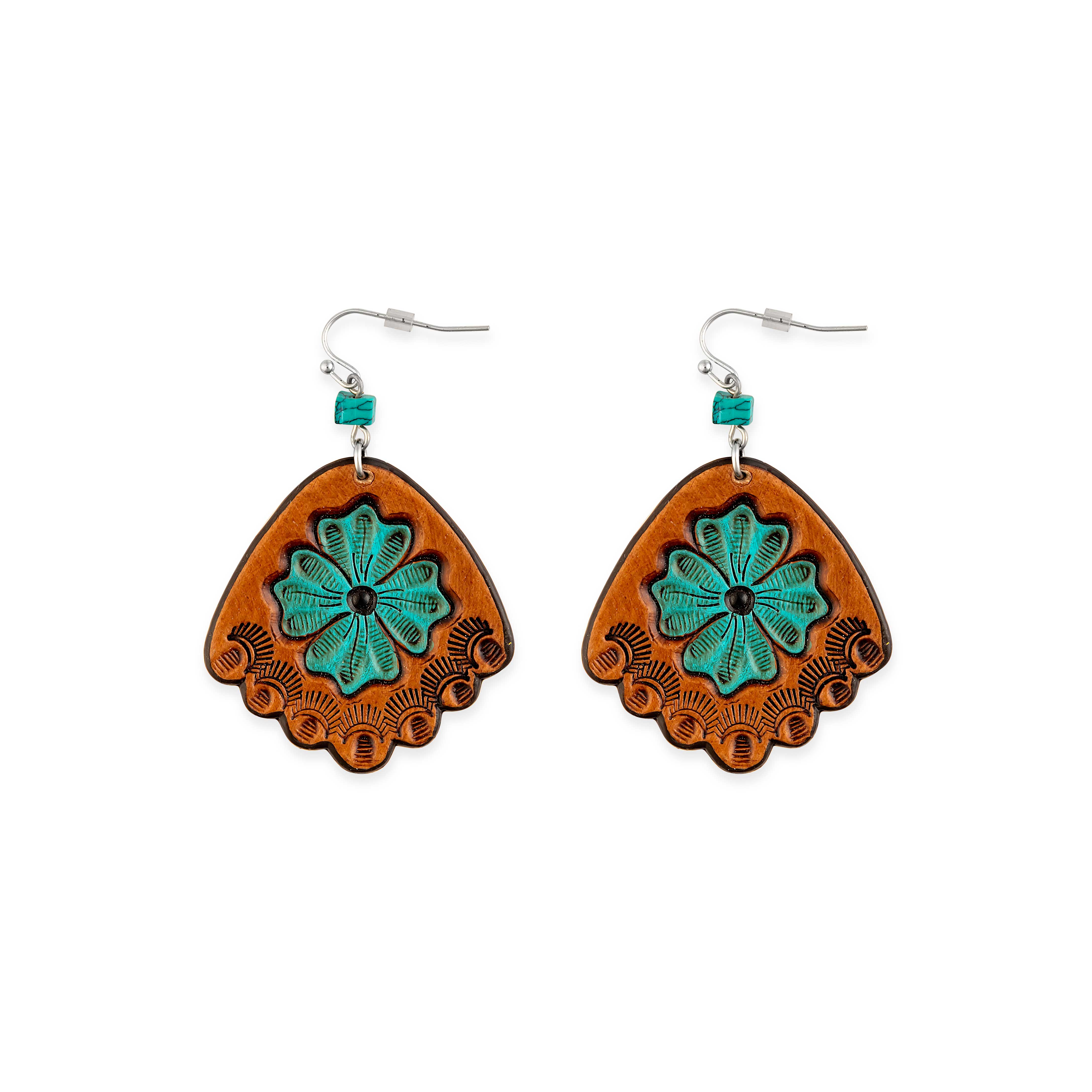 Prairie Blossom Hand-Tooled Leather Earrings