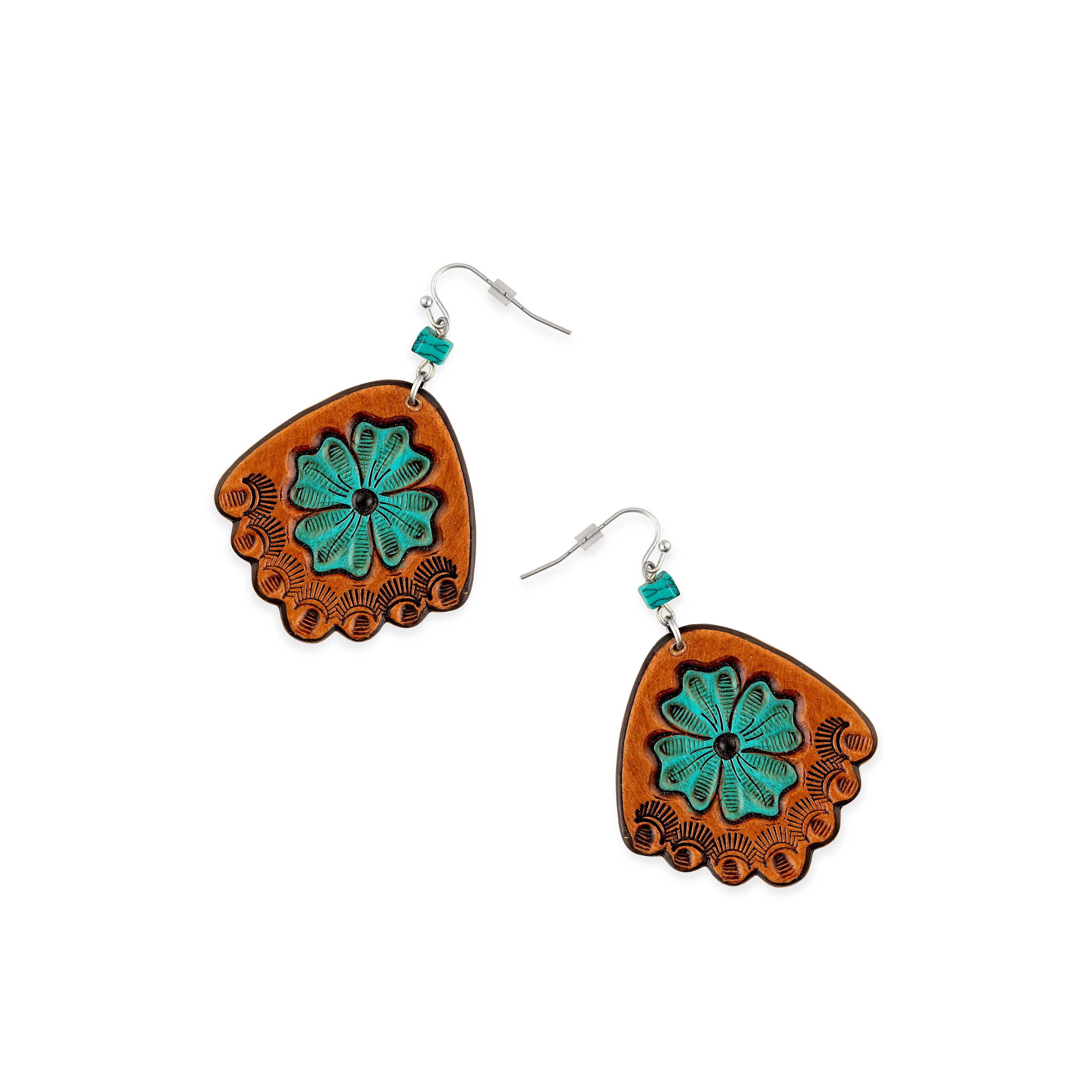 Prairie Blossom Hand-Tooled Leather Earrings