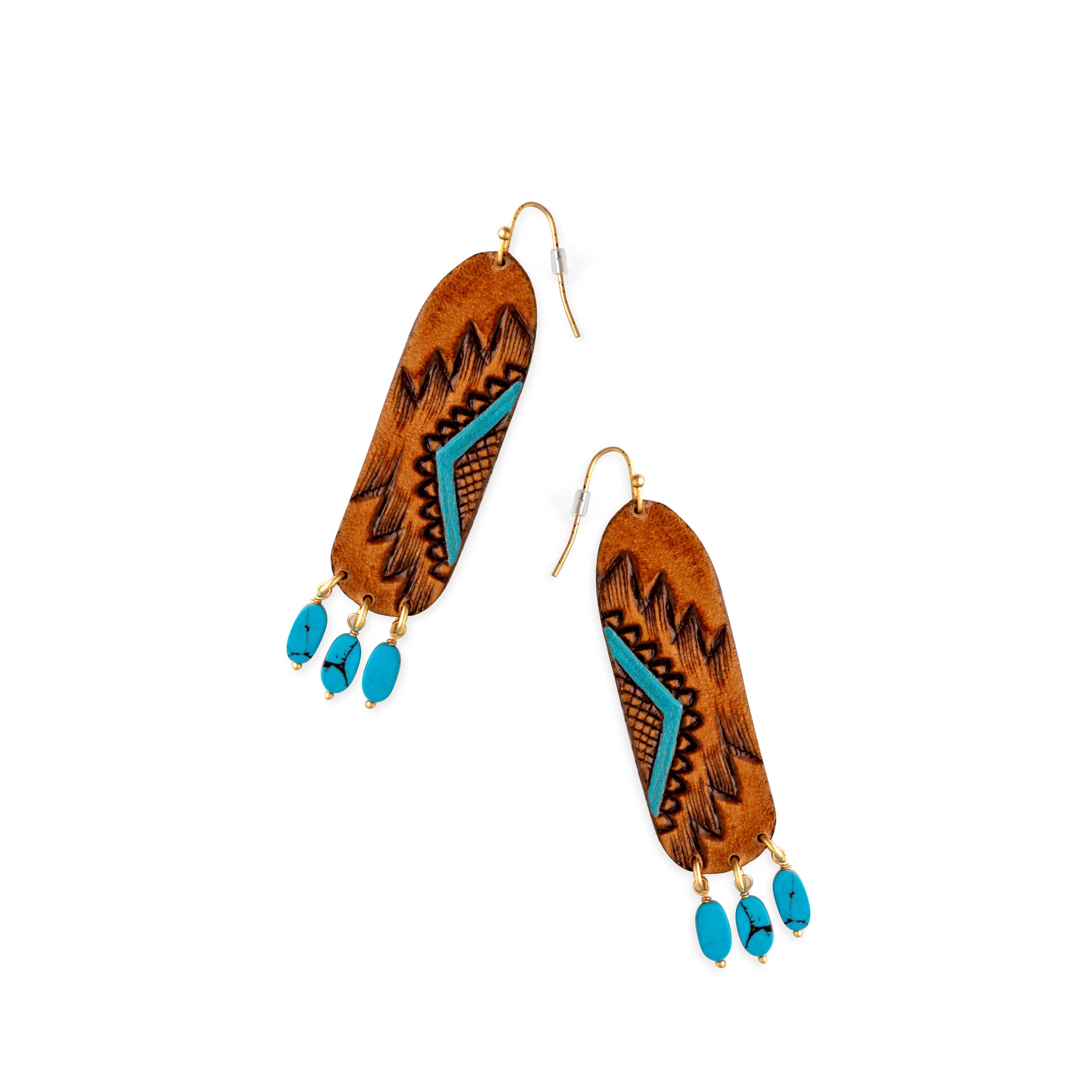 Totem Hand-Tooled Leather Earrings