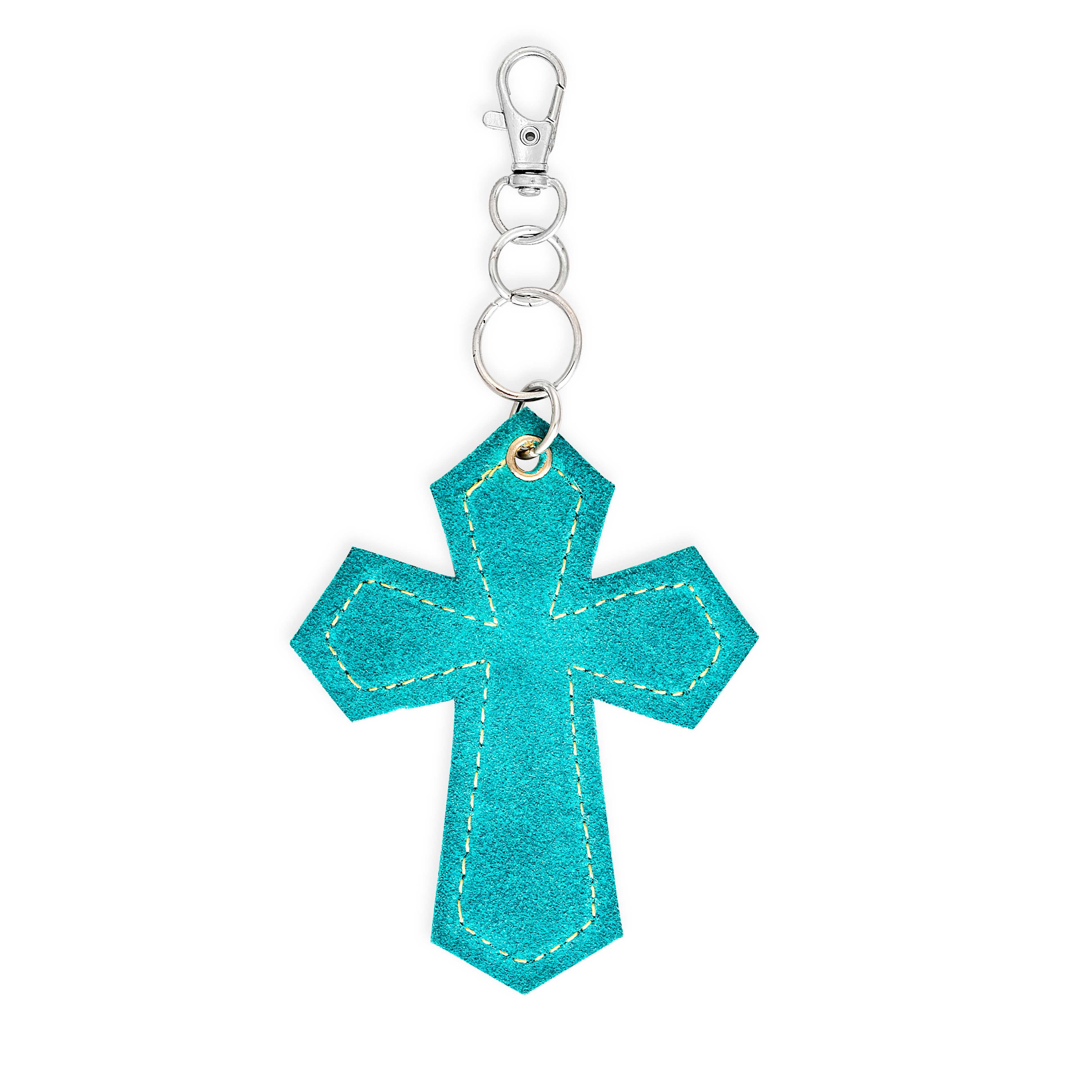 Hair-On Medallion Cross Hide Key Fob In Turquoise