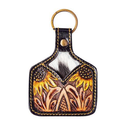 Dual Posies Hand-tooled Key Fob