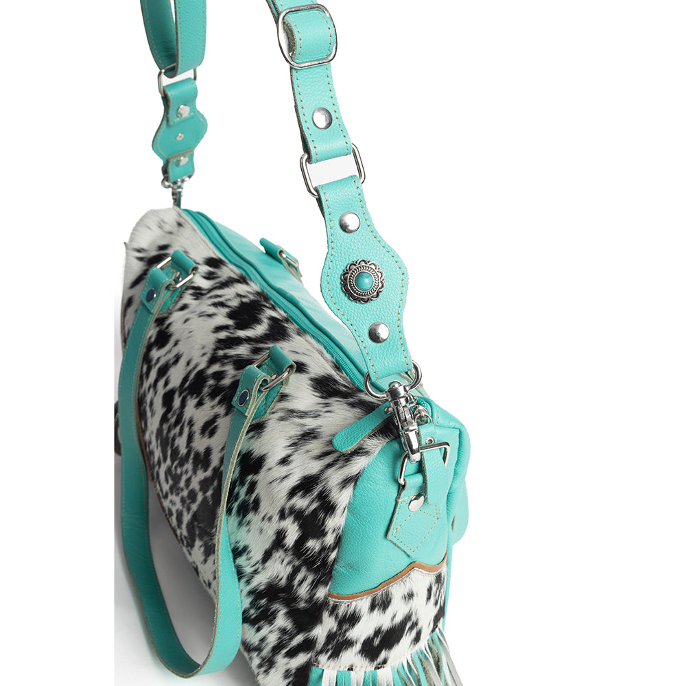 Rimrock Concealed-Carry Bag for Women in turquoise with suede fringe