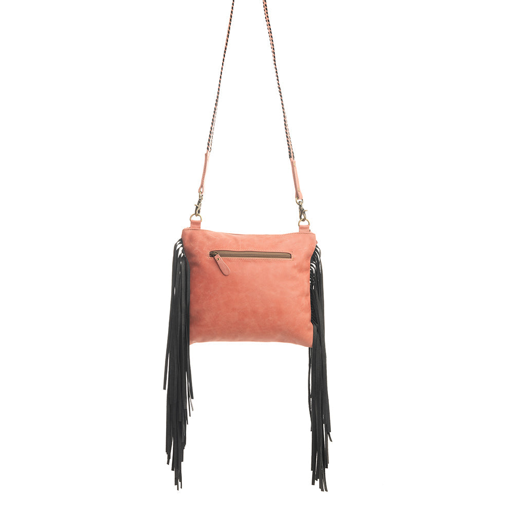 Millstone Fringed Hand-Tooled Bag in Pink