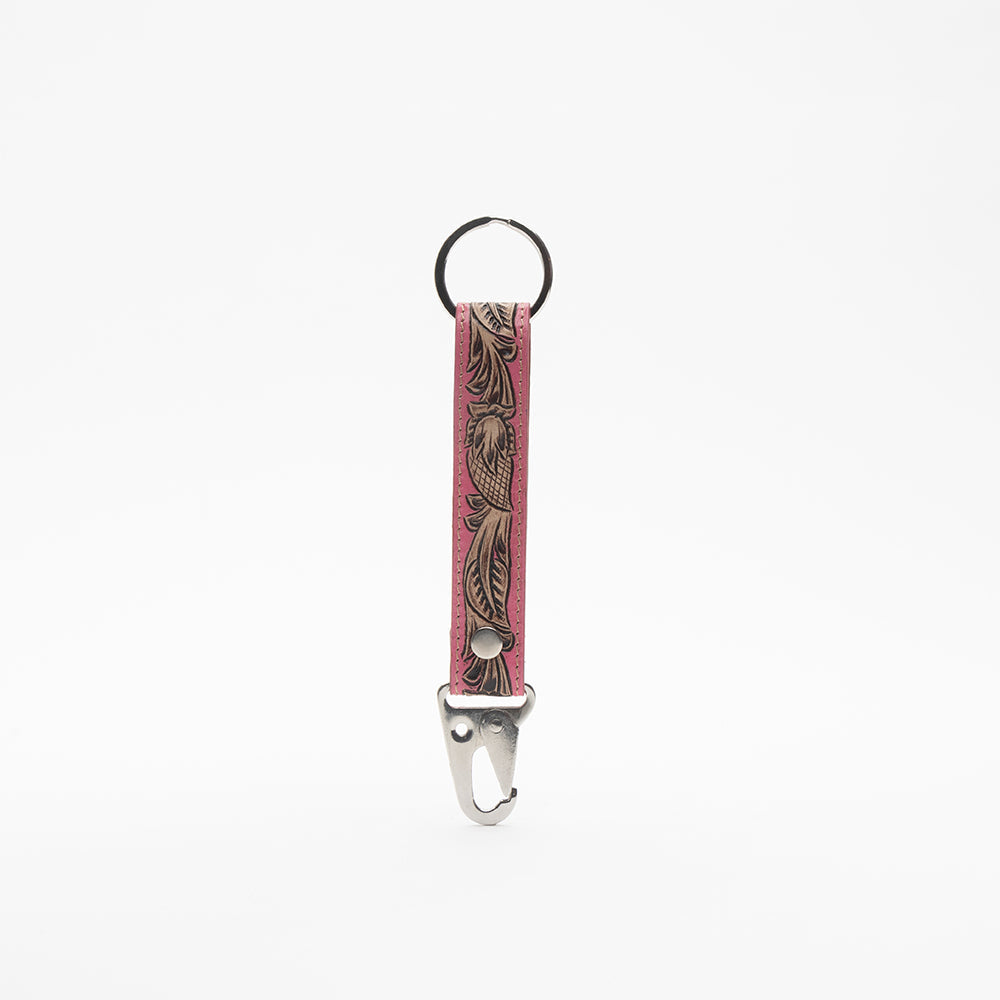 Pink Skies Hand-tooled Leather Key Fob