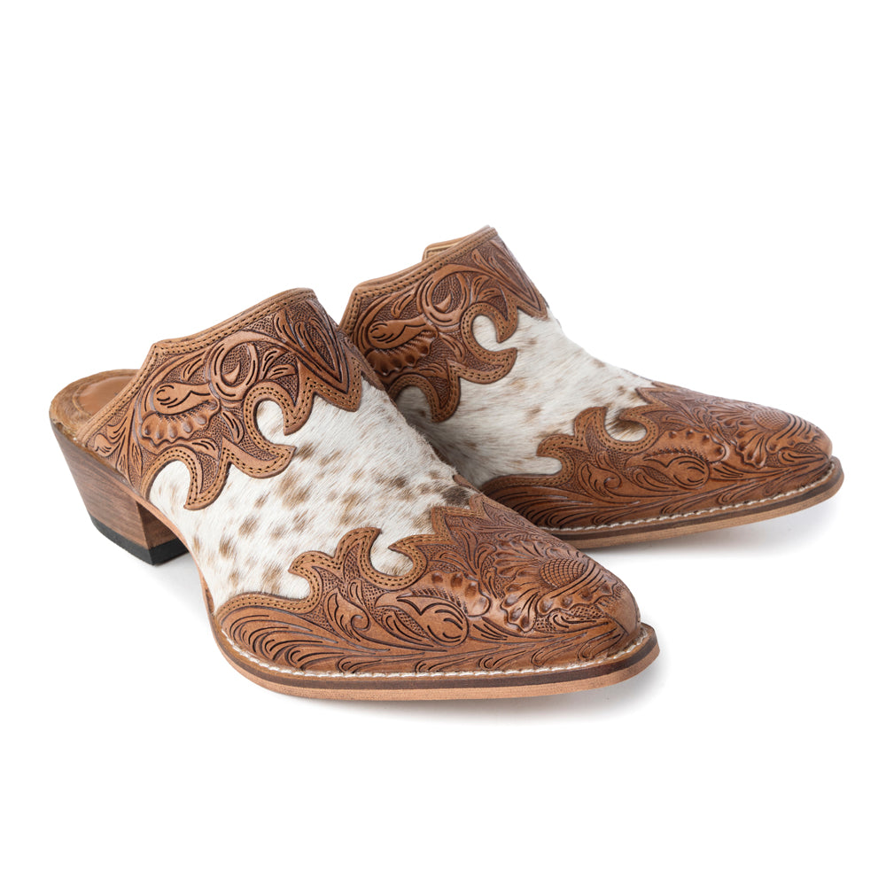 Lacey Hand-tooled Leather Mules