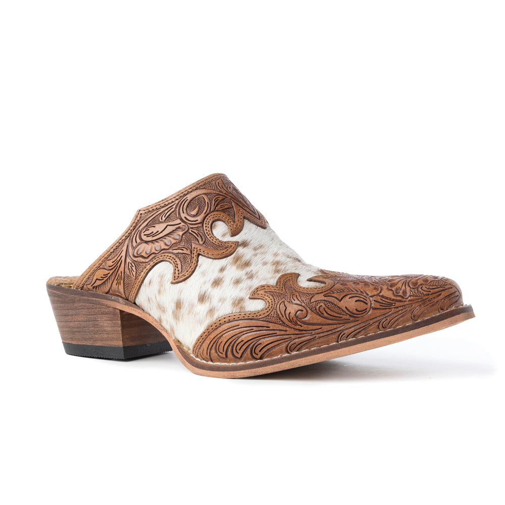 Lacey Hand-tooled Leather Mules