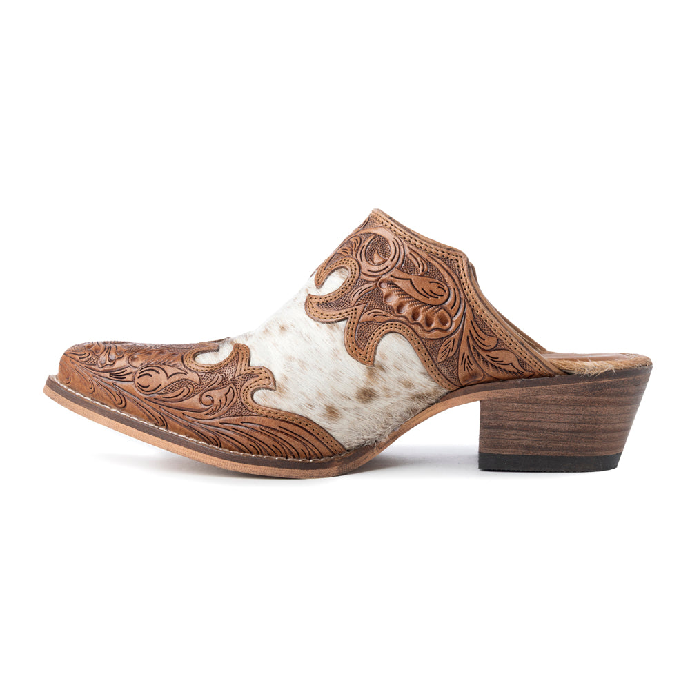 Lacey Hand-tooled Leather Mules