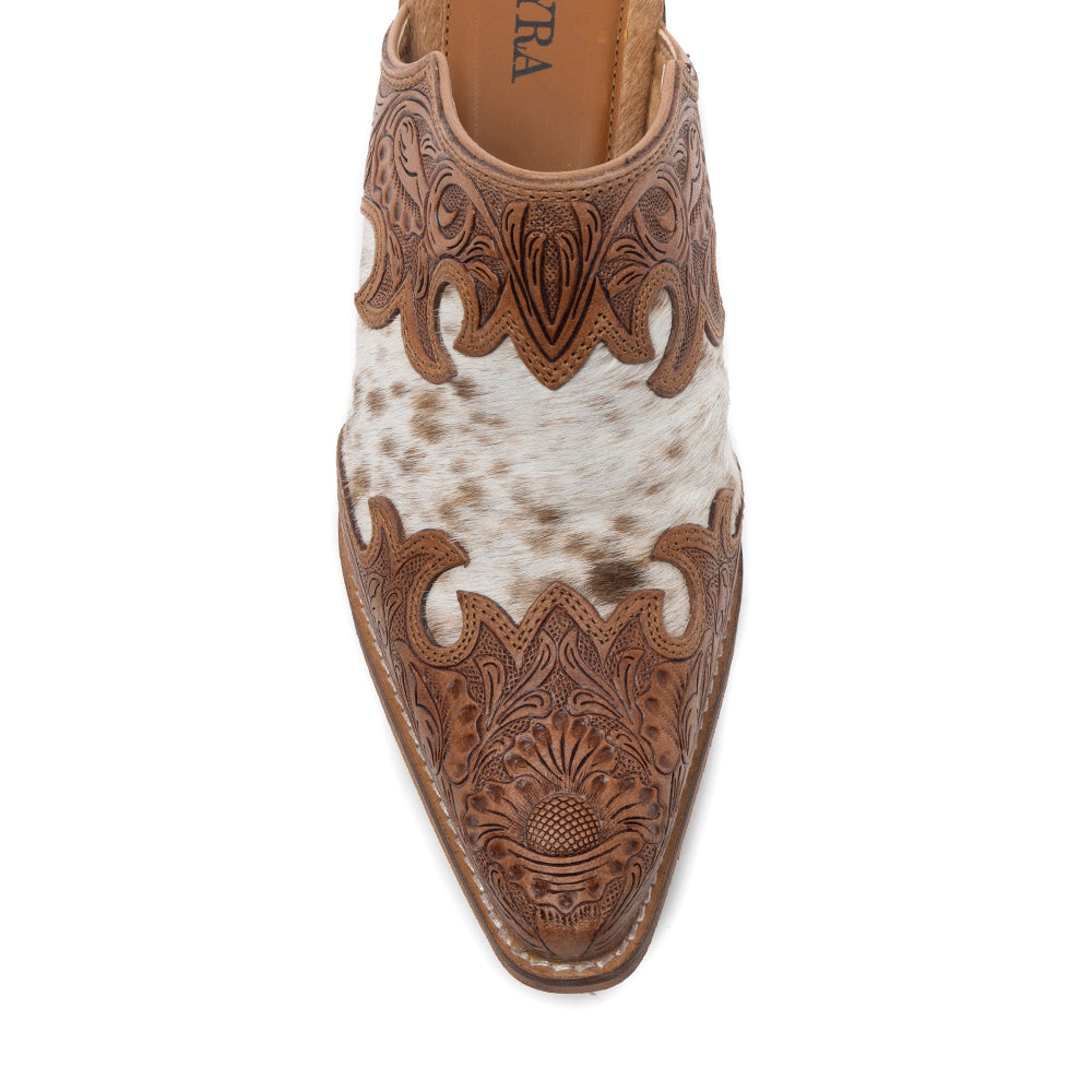Lacey Hand-tooled Leather Mules