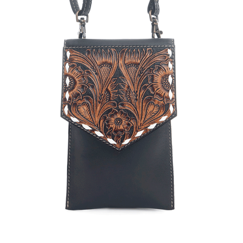 Prairie Times Petite Hand-Tooled Bag in Coal