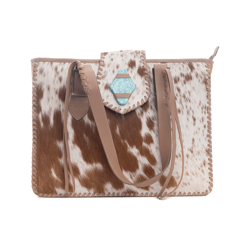 Carrington Club Leather And Hairon Bag in Brown & White Hide