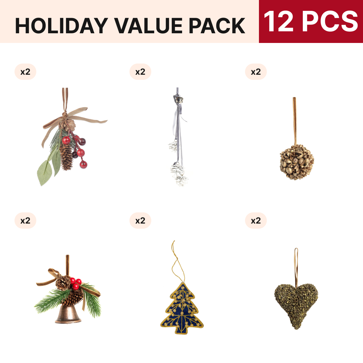 Holiday Value Christmas Ornament Pack, 12 pieces