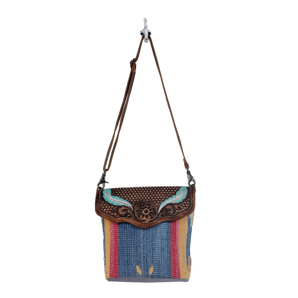 BLUE FEATHER HAND TOOLED BAG