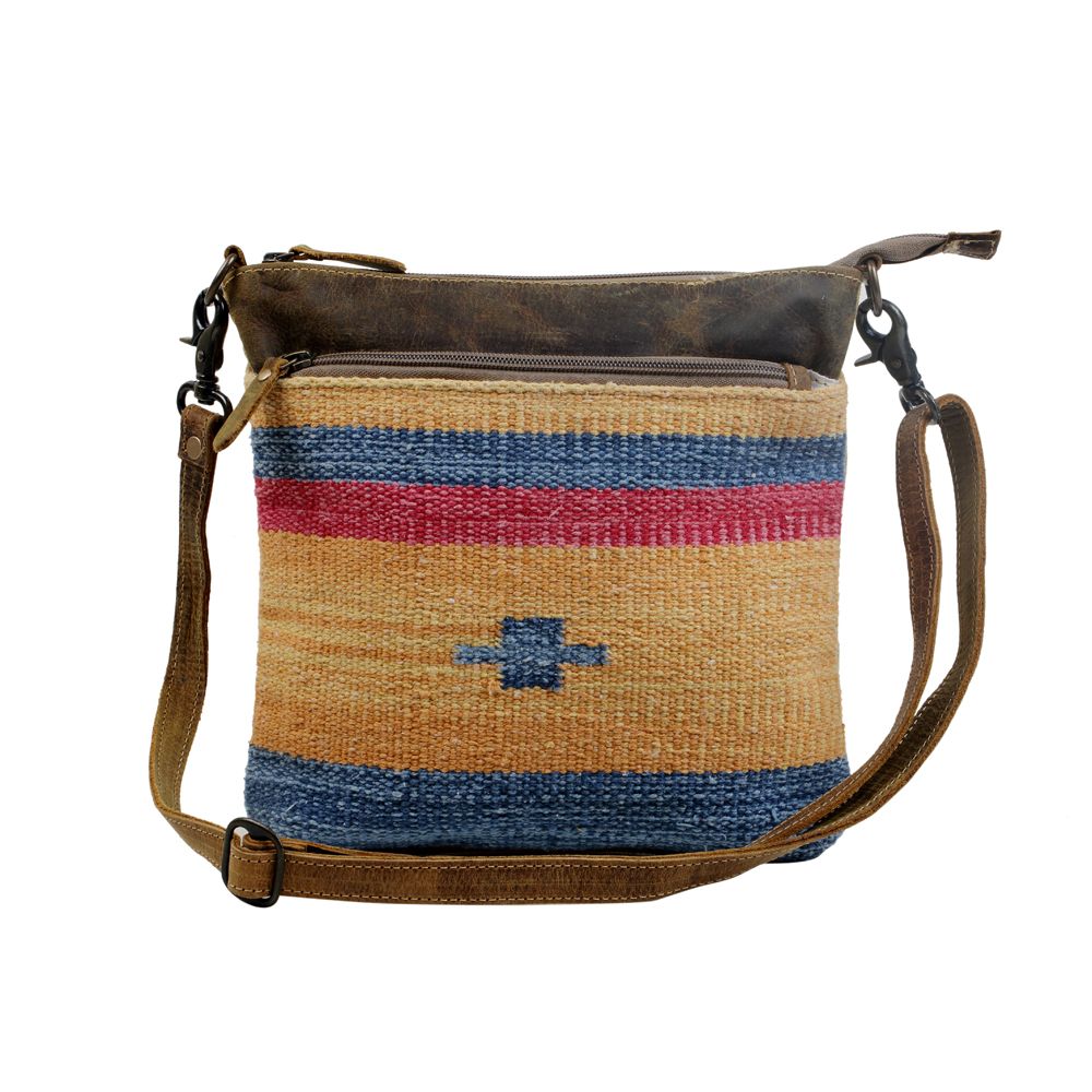 YELLOW AND BLUE STRIPES CROSS BODY BAG