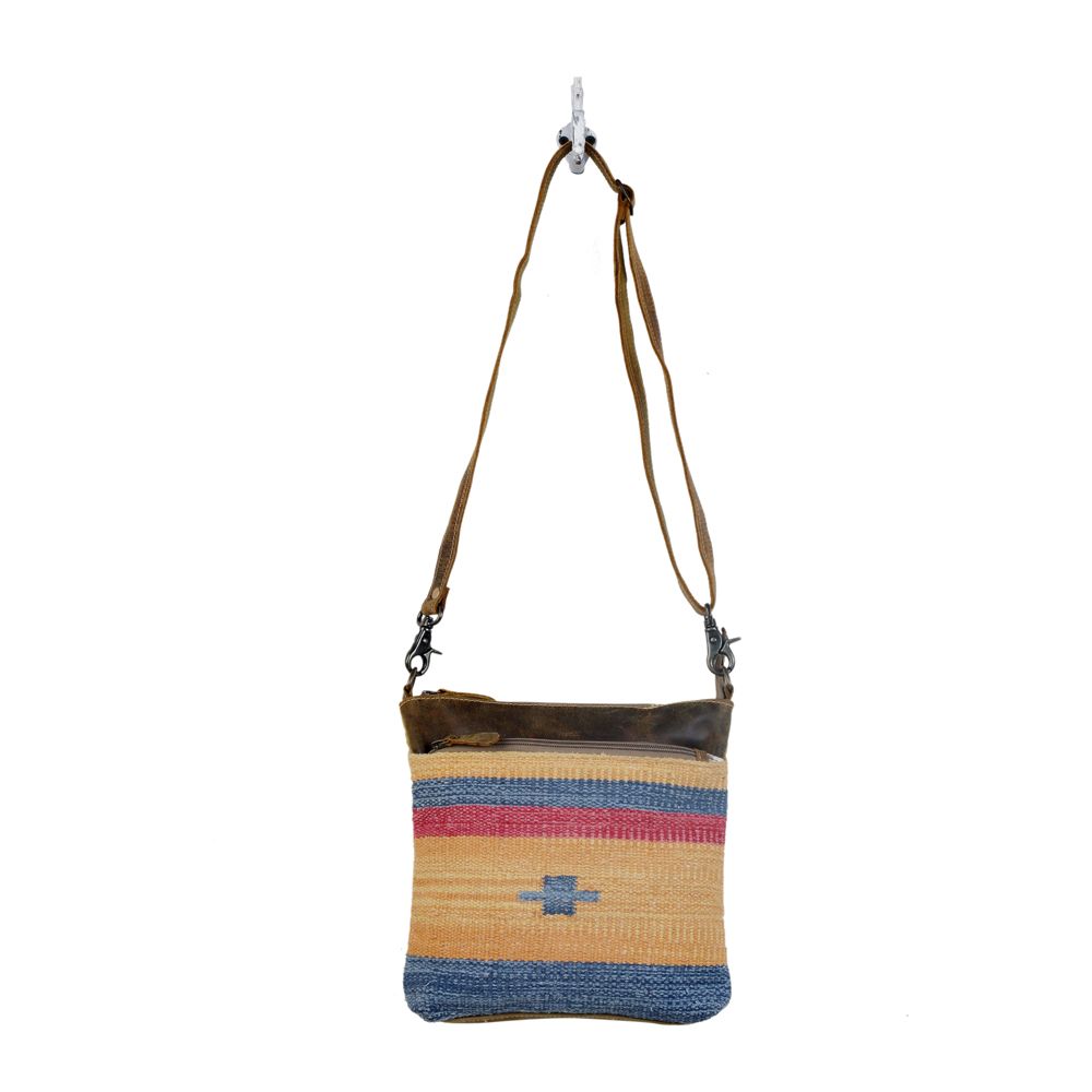 YELLOW AND BLUE STRIPES CROSS BODY BAG