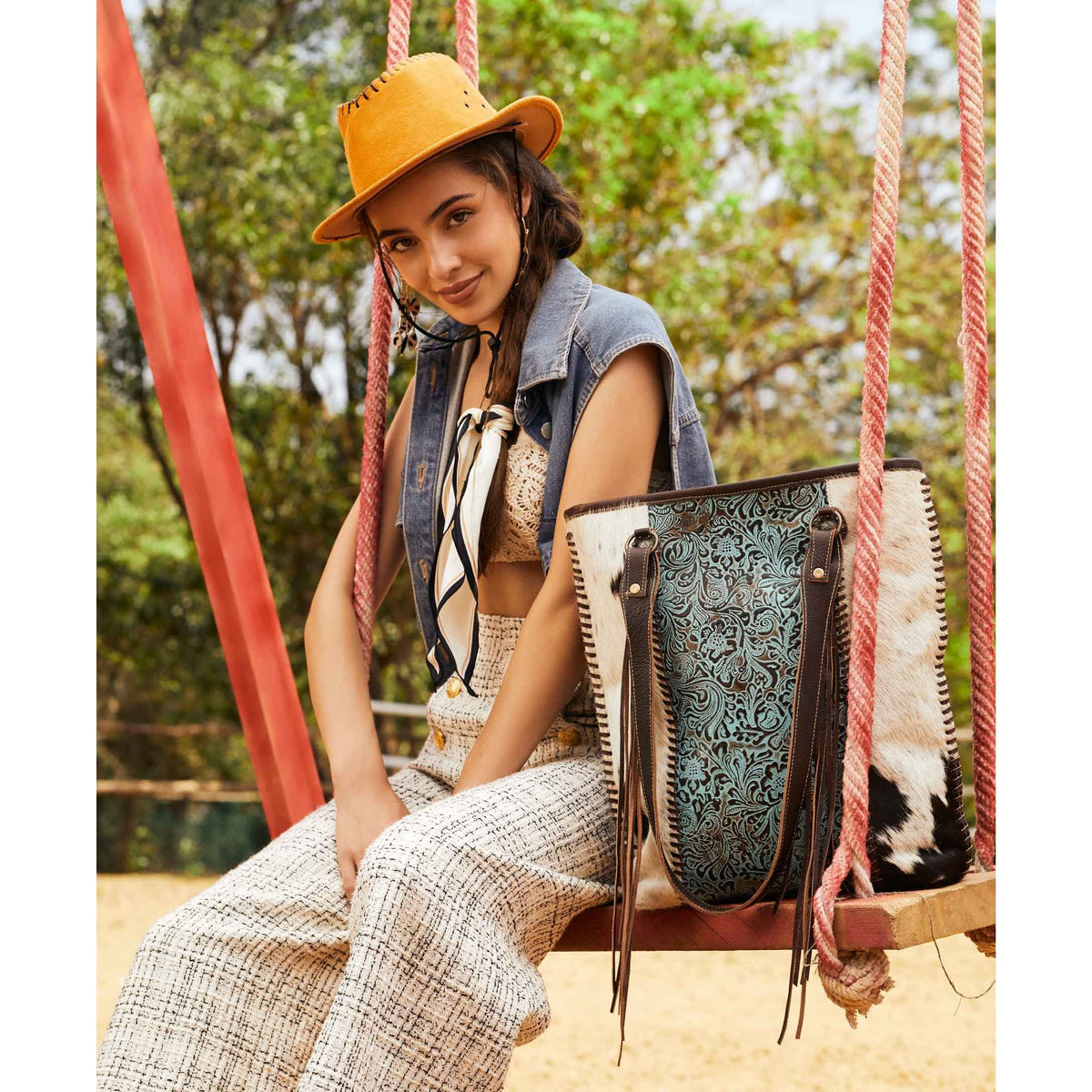 Blue ripples Leather & Hairon Bag