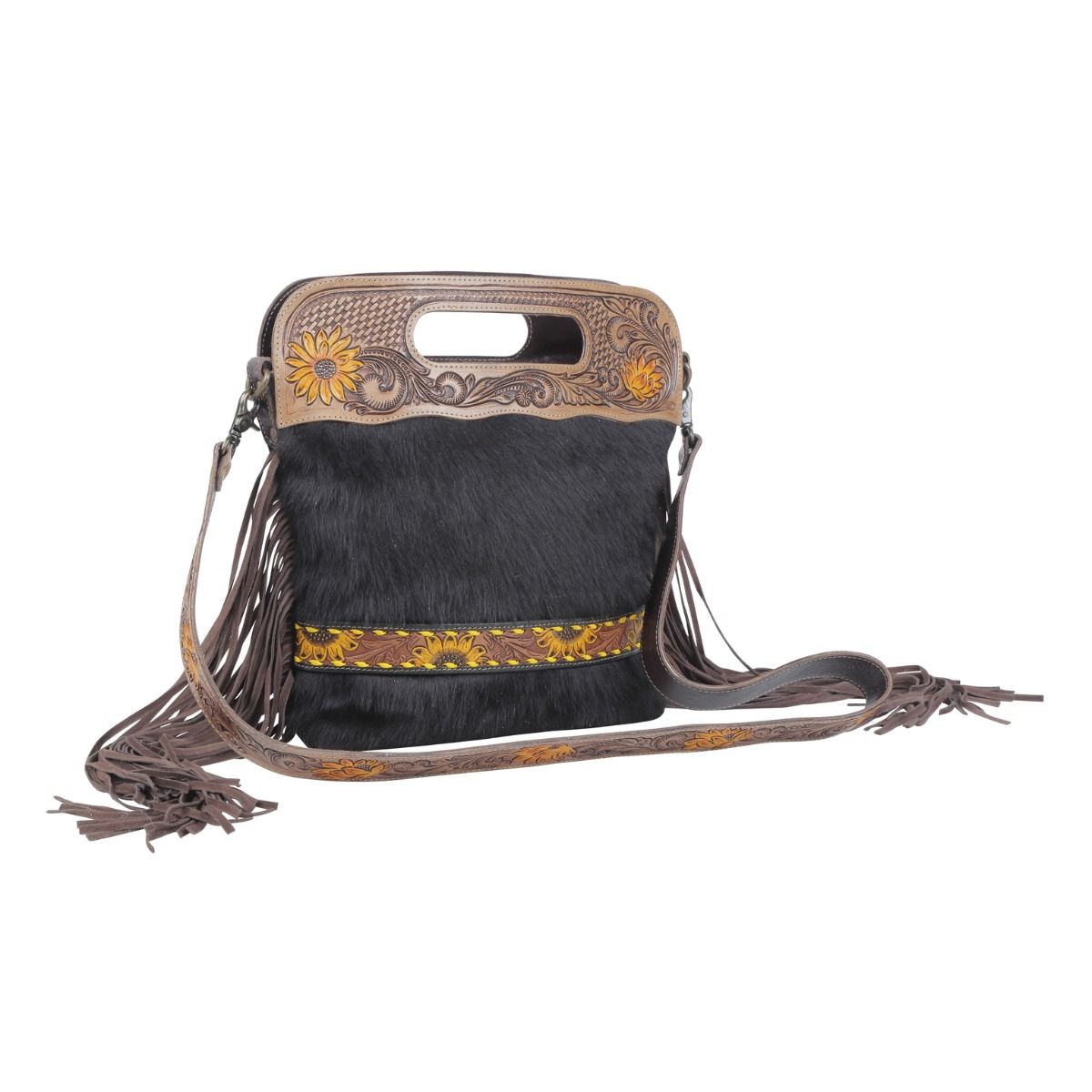 Black velvet Hand-Tooled Bag