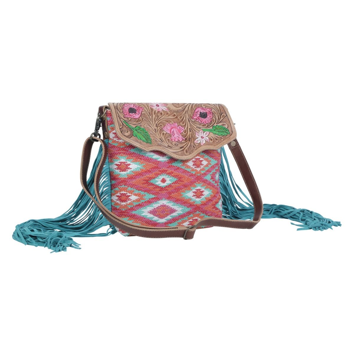 Floral Pink Hand-Tooled Bag