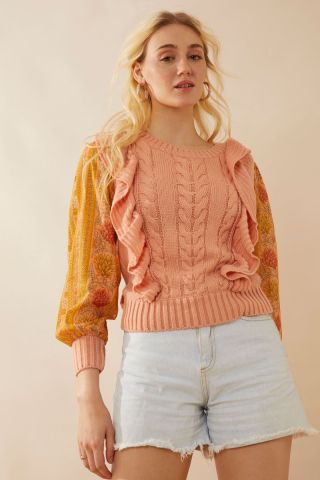 Penelope Ruffled Sweater in Peach