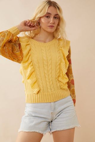 Penelope Ruffled Sweater in Sunrise Yellow