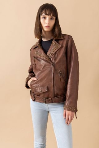 Aansila Leather Jacket in Chocolate Brown