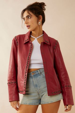 Octavia Jane Leather Jacket in Red