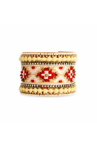 Adobe Charm Beaded Cuff Bracelet in Sunrise Gold & Crimson