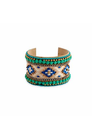 Adobe Charm Beaded Cuff Bracelet in Turquoise & River Blue