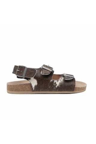 Mountain Path Leather Sandals in Dark & Light Hair-on  Hide