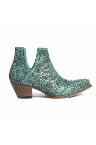 High Mesa Hand-tooled Booties in Turquoise