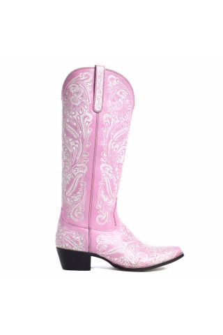 Valentina Trail Hand-tooled Boots in Pink