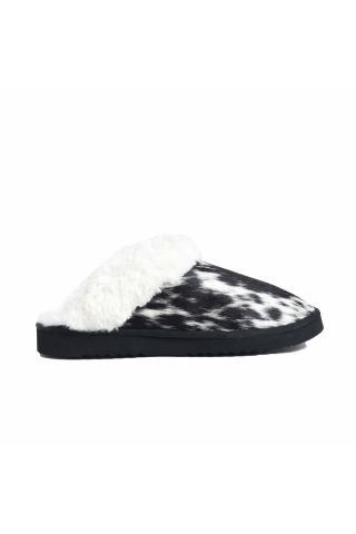 Alamosa Hair-on Hide Lined Slippers in Black & White