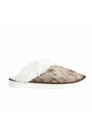 Alamosa Hair-on Hide Lined Slippers in Brown & White